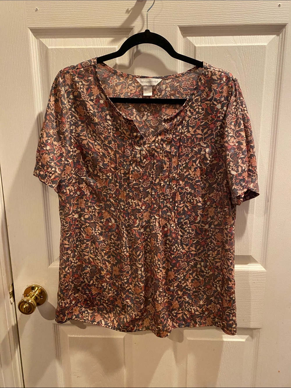 Christopher & Banks Floral Short-Sleeve V-Neck Top - Navy Multi